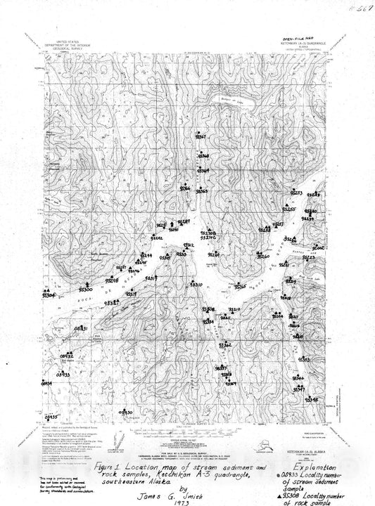 Map : Analyses of rock and stream-sediment samples from the Ketchikan A-3 quadrangle, southeastern Alaska, 1973 Cartography Wall Art :