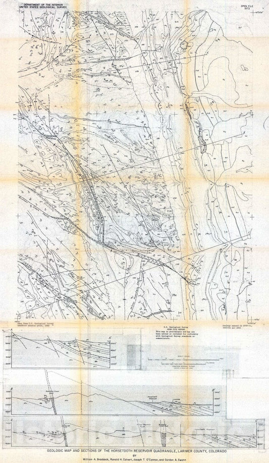 Map : Geologic map and sections of the Horsetooth Reservoir quadrangle, Larimer County, Colorado, 1973 Cartography Wall Art :