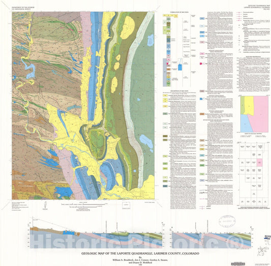 Map : Geologic map and sections of the Laporte quadrangle, Larimer County, Colorado, 1973 Cartography Wall Art :