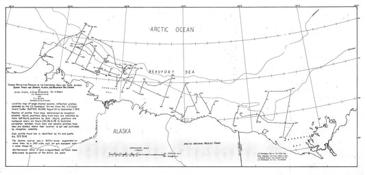 Map : Seismic reflection profiles on the continental shelf and slope between Bering Strait and Barrow, Alaska, and MacKenzie Bay, Canada, 1973 Cartography Wall Art :