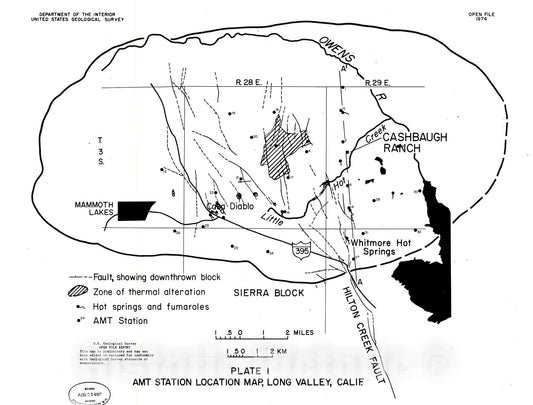 Map : Evaluation of audio-magnetotelluric techniques as a reconnaissance exploration tool in Long Valley, Mono and Inyo Counties, California, 1973 Cartography Wall Art :
