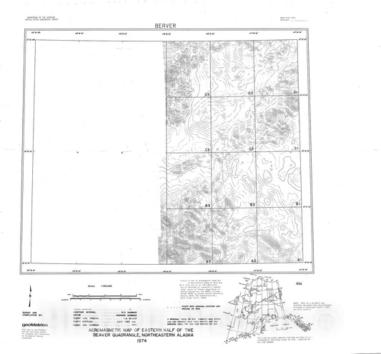 Map : Aeromagnetic map of eastern half of the Beaver quadrangle, Alaska, 1974 Cartography Wall Art :