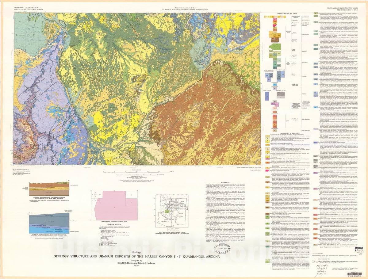 Map : Geology, structure, and uranium deposits of the Marble Canyon one degree x two degrees quadrangle, Arizona, one978 Cartography Wall Art :