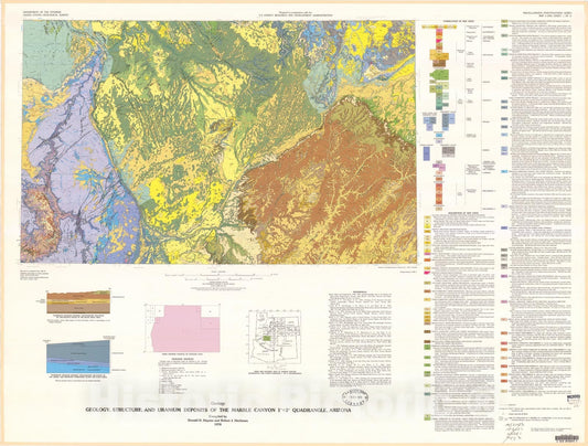 Map : Geology, structure, and uranium deposits of the Marble Canyon one degree x two degrees quadrangle, Arizona, one978 Cartography Wall Art :