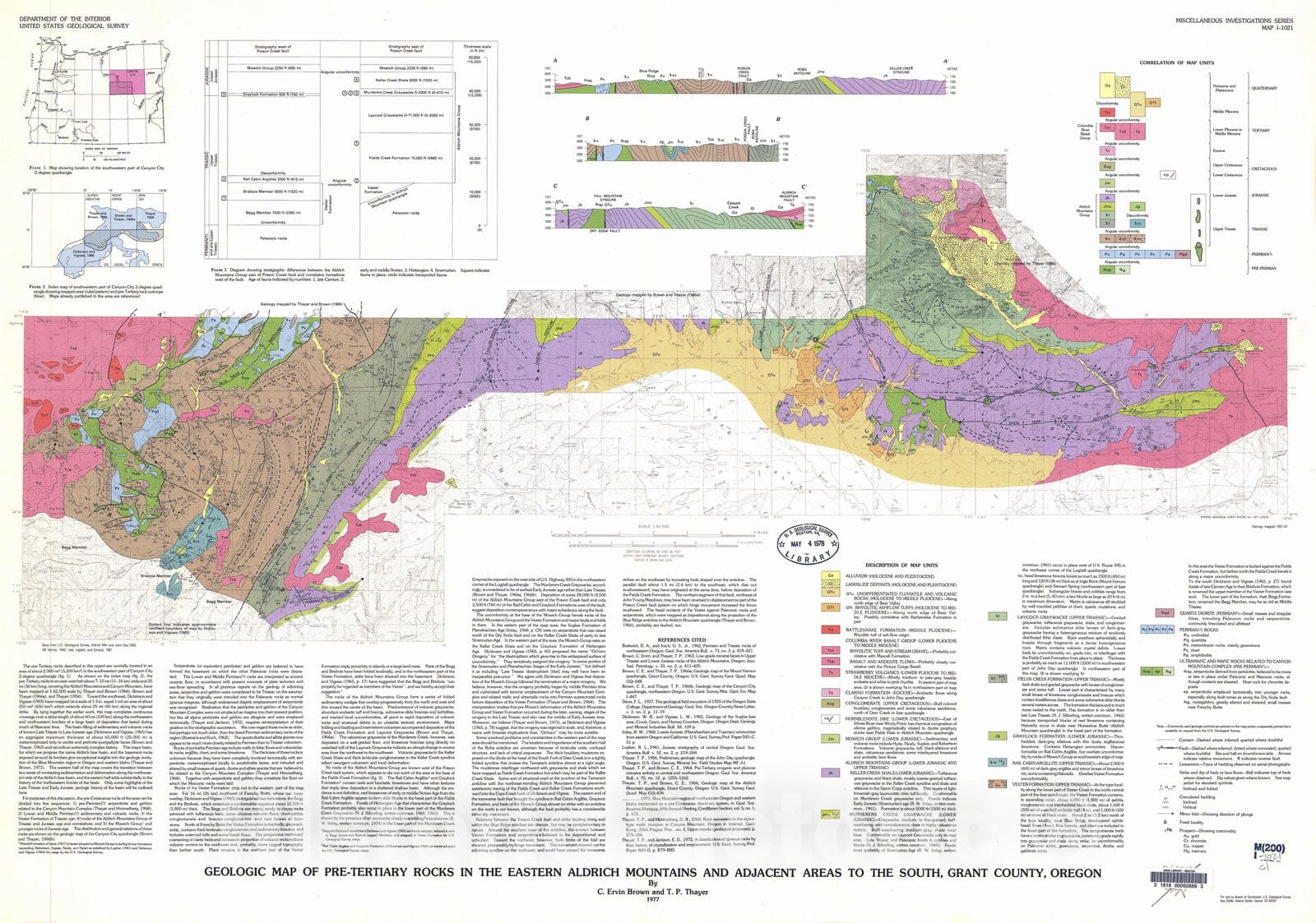 Map : Geologic map of the pre-Tertiary rocks in the eastern Aldrich Mountains and adjacent areas to the south, Grant County, Oregon, 1977 Cartography Wall Art :