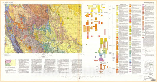 Map : Geologic map of the Pueblo one degree x two degrees quadrangle, south-central Colorado, one978 Cartography Wall Art :
