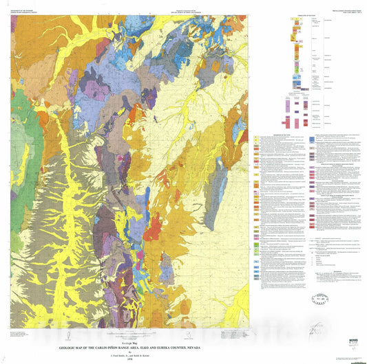 Map : Geologic map of the Carlin-Pinon Range area, Elko and Eureka Counties, Nevada, 1978 Cartography Wall Art :