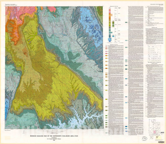 Map : Bedrock geologic map of the Kaiparowits coal-basin area, Utah, 1982 Cartography Wall Art :