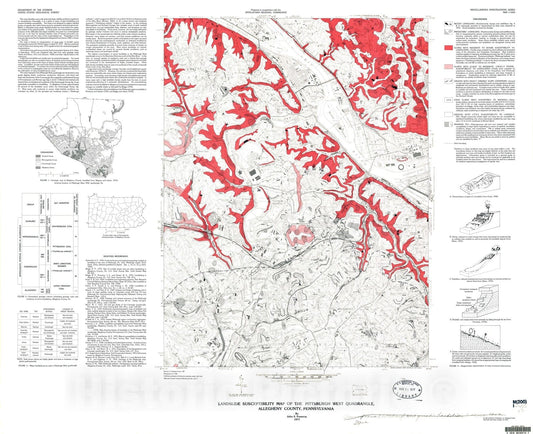 Map : Landslide susceptibility map of the Pittsburgh west quadrangle, Allegheny County, Pennsylvania, 1977 Cartography Wall Art :