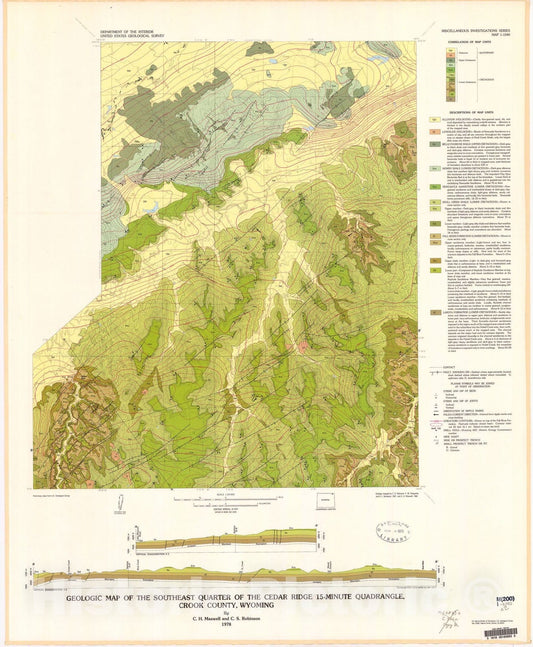 Map : Geologic map of the southeast quarter of the Cedar Ridge 15-minute quadrangle, Crook County, Wyoming, 1978 Cartography Wall Art :