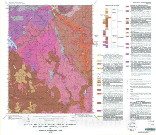 Map : Geologic map of the Florissant 15-minute quadrangle, Park and Teller Counties, Colorado, 1978 Cartography Wall Art :