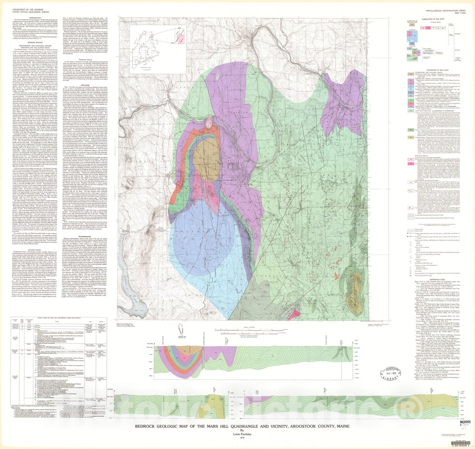 Map : Bedrock geologic map of the Mars Hill quadrangle and vicinity, Aroostook County, Maine, 1978 Cartography Wall Art :
