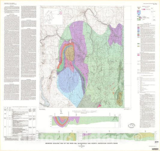 Map : Bedrock geologic map of the Mars Hill quadrangle and vicinity, Aroostook County, Maine, 1978 Cartography Wall Art :