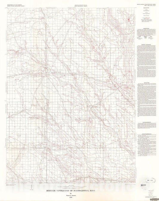 Map : Bedrock topography of north-central Iowa, 1978 Cartography Wall Art :