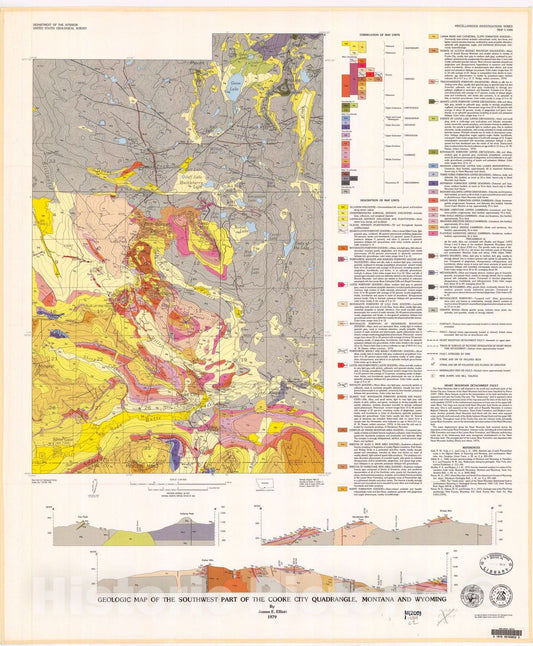 Map : Geologic map of the southwest part of the Cooke City quadrangle, Montana and Wyoming, 1979 Cartography Wall Art :