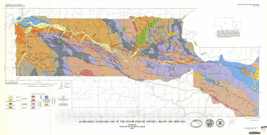 Map : Generalized geologic map of the Coeur D'Alene district, Idaho and Montana, 1979 Cartography Wall Art :