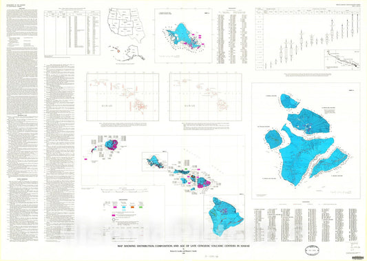 Map : Map showing distribution, composition, and age of late Cenozoic volcanic centers in Hawaii, 1988 Cartography Wall Art :
