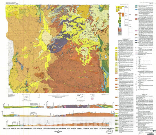 Map : Geologic map of the northernmost Gore Range and southernmost Northern Park Range, Grand, Jackson, Routt Counties, Colorado, 1980 Cartography Wall Art :