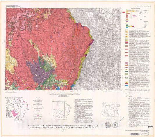 Map : Reconnaissance geologic map of the Oregon part of the Grangeville quadrangle, Baker, Union, Umatilla, and Wallowa Counties, Oregon, 1979 Cartography Wall Art :