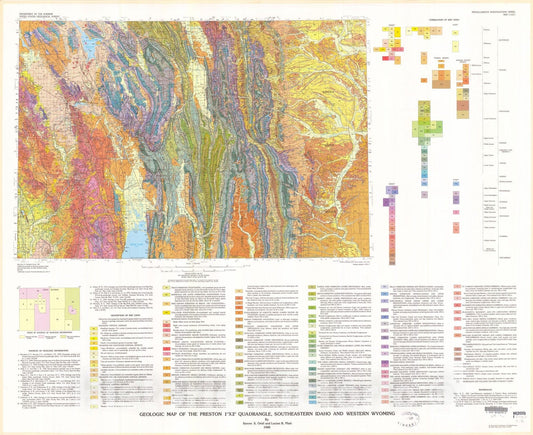Map : Geologic map of the Preston one degree x two degrees quadrangle, southeastern Idaho and western Wyoming, one980 Cartography Wall Art :