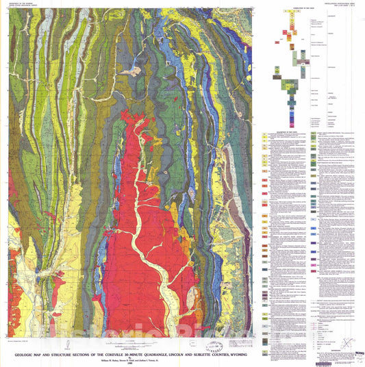 Map : Geologic map and structure sections of the Cokeville 30-minute quadrangle, Lincoln and Sublette Counties, Wyoming, 1980 Cartography Wall Art :