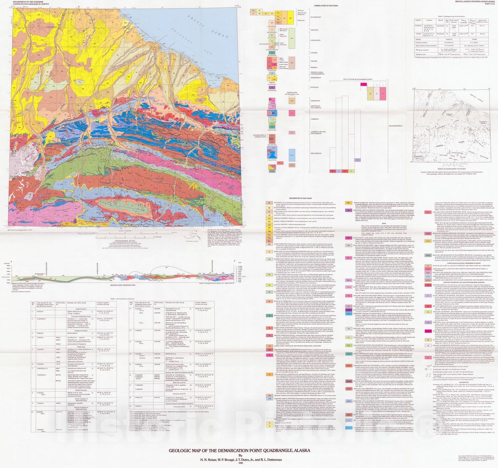Map : Geologic map of the Demarcation Point quadrangle, Alaska, 1980 Cartography Wall Art :