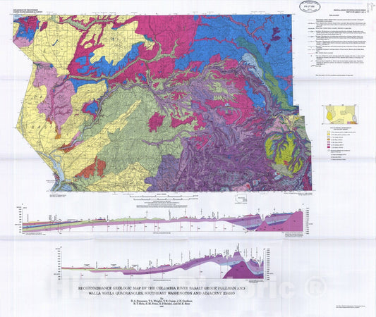 Map : Reconnaissance geologic map of the Columbia River Basalt Group, Pullman and Walla Walla quadrangles, southeast Washington and adjacent Idaho, 1980 Cartography Wall Art :