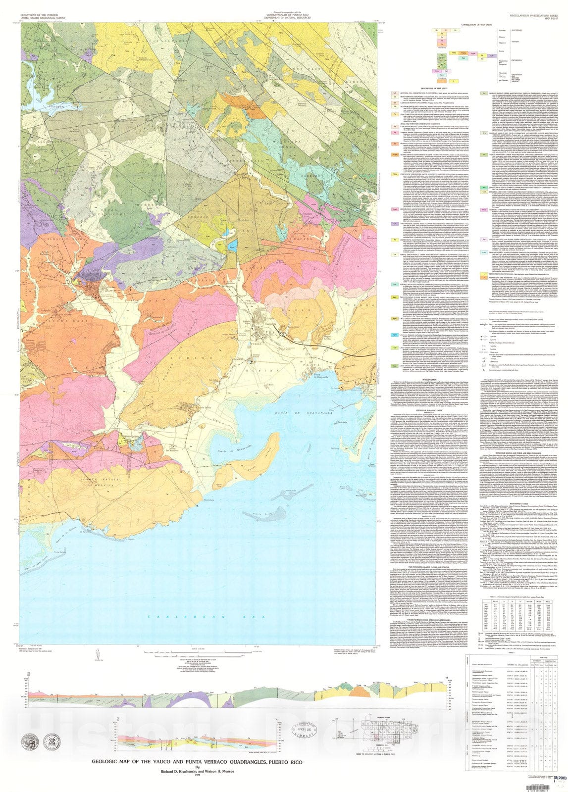 Map : Geologic map of the Yauco and Punta Verraco quadrangles, Puerto Rico, 1979 Cartography Wall Art :
