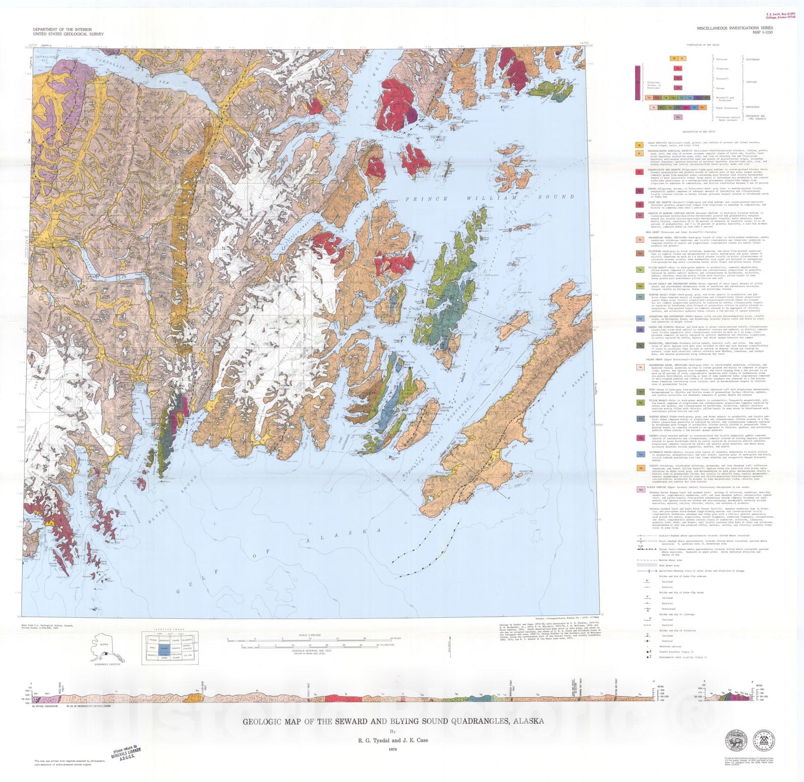 Map : Geologic map of the Seward and Blying Sound quadrangles, Alaska, 1979 Cartography Wall Art :