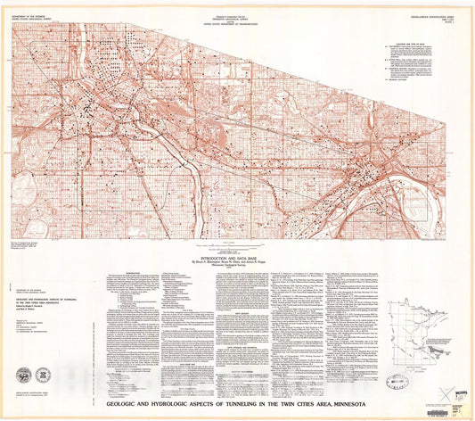 Map : Geologic and hydrologic aspects of tunneling in the Twin Cities area, Minnesota, 1979 Cartography Wall Art :