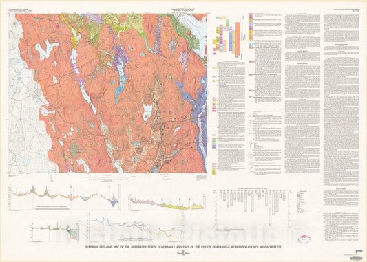 Map : Surficial geologic map of the Worcester North quadrangle and part of the Paxton quadrangle, Worcester County, Massachusetts, 1980 Cartography Wall Art :