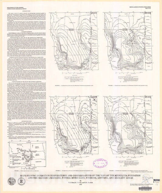 Map : Maps showing formation temperatures and configurations of the tops of the Minnelusa Formation and the Madison Limestone, Powder River, 1979 Cartography Wall Art :