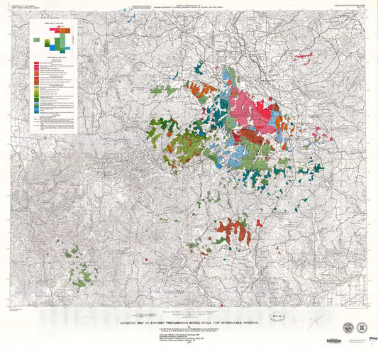 Map : Geologic map of exposed Precambrian rocks, Rolla one degree x two degrees quadrangle, Missouri, one979 Cartography Wall Art :