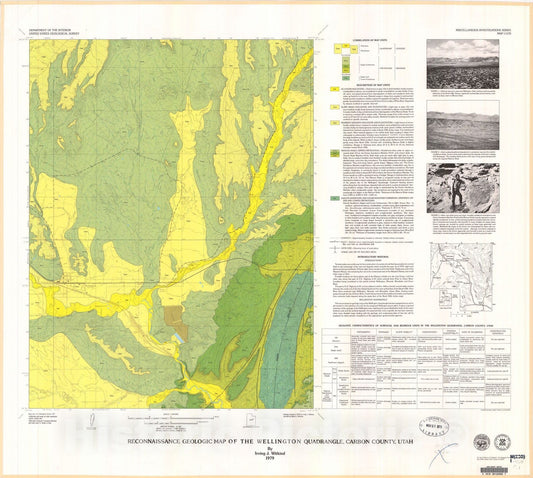 Map : Reconnaissance geologic map of the Wellington quadrangle, Carbon County, Utah, 1979 Cartography Wall Art :