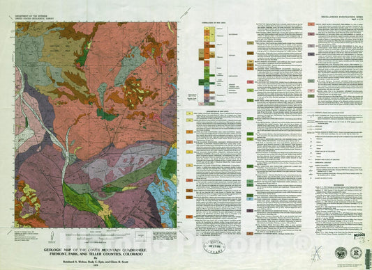 Map : Geologic map of the Cover Mountain quadrangle, Fremont, Park, and Teller Counties, Colorado, 1979 Cartography Wall Art :