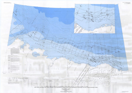 Map : Map, cross sections, and chart showing late Quaternary faults, folds, and earthquake epicenters on the Alaskan Beaufort shelf, 1983 Cartography Wall Art :