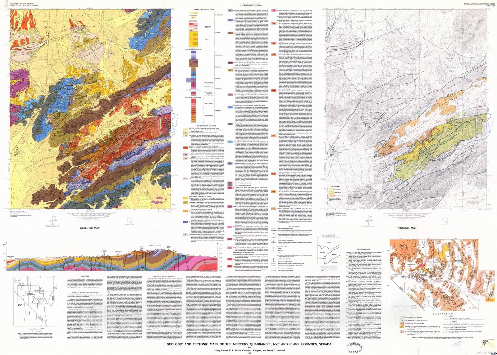 Map : Geologic and tectonic maps of the Mercury quadrangle, Nye and Clark Counties, Nevada, 1982 Cartography Wall Art :