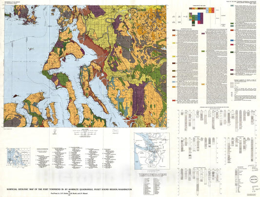 Map : Surficial geologic map of the Port Townsend 30- by 60-minute quadrangle, Puget Sound region, Washington, 1989 Cartography Wall Art :
