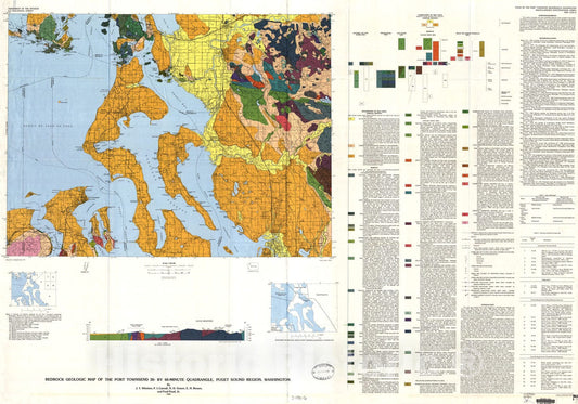 Map : Bedrock geologic map of the Port Townsend 30- by 60-minute quadrangle, Puget Sound region, Washington, 1988 Cartography Wall Art :