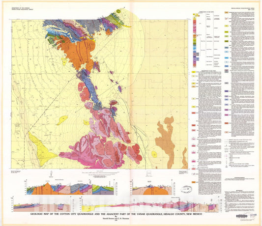 Map : Geologic map of the Cotton City quadrangle and adjacent part of the Vanar quadrangle, Hidalgo County, New Mexico, 1980 Cartography Wall Art :