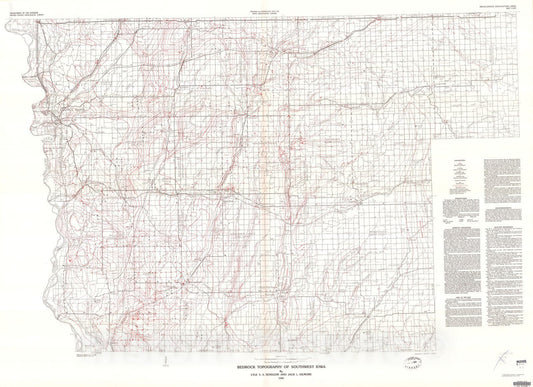 Map : Bedrock topography of southwest Iowa, 1980 Cartography Wall Art :