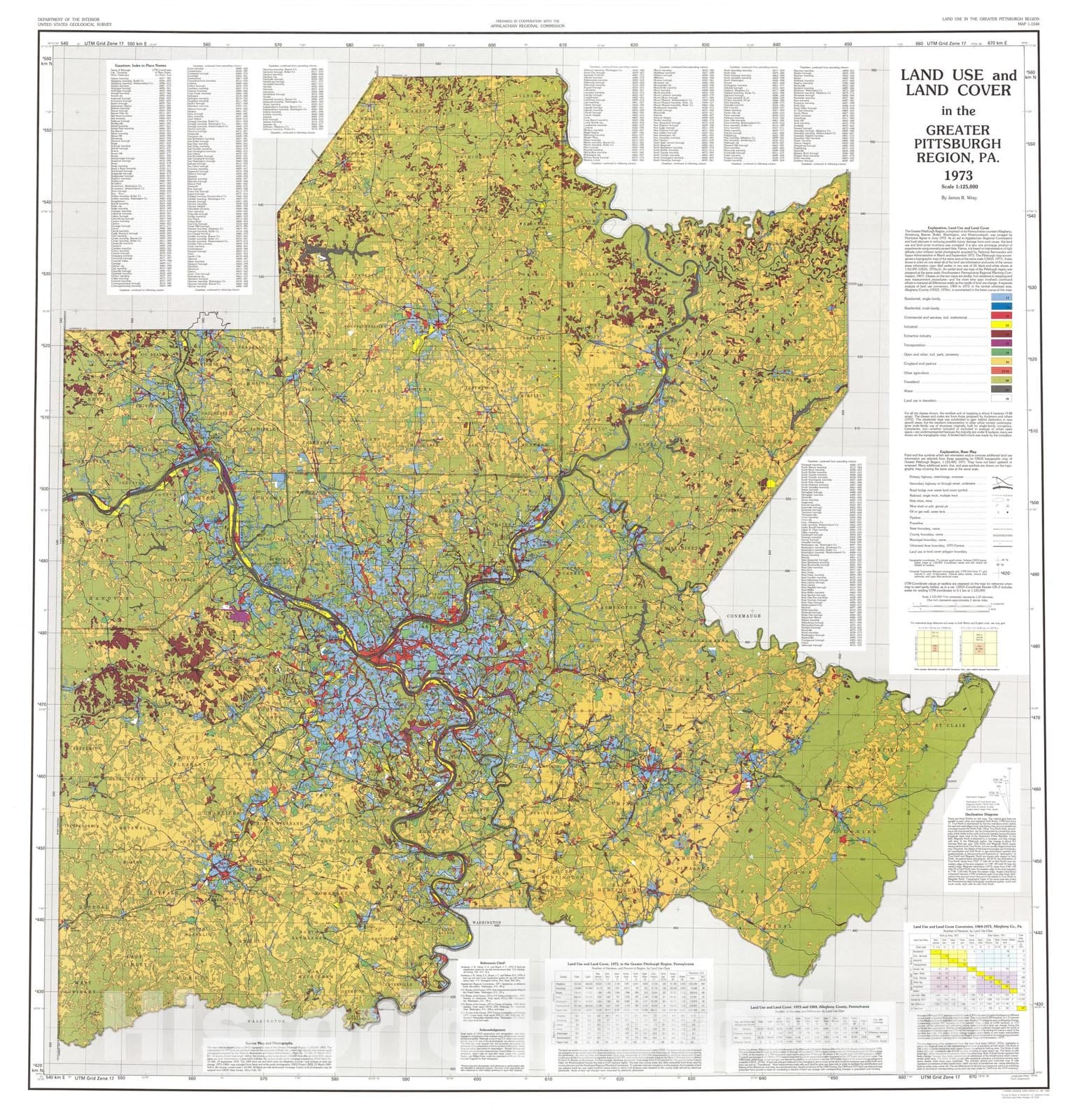 Map : Land use and land cover in the greater Pittsburgh region, 1973, 1980 Cartography Wall Art :