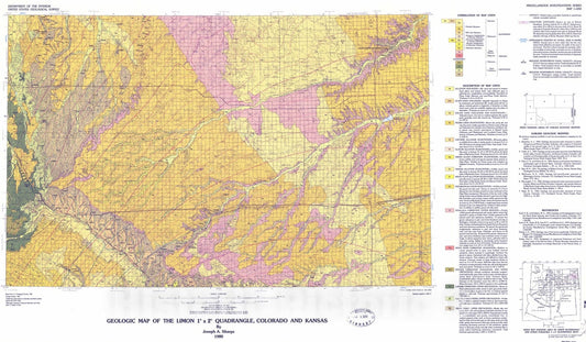 Map : Geologic map of the Limon one degree x two degrees quadrangle, Colorado and Kansas, one980 Cartography Wall Art :