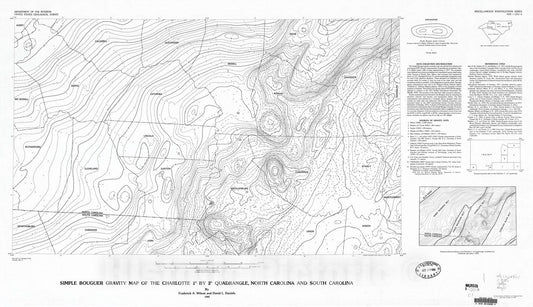 Map : Simple Bouguer gravity map of the Charlotte one degree by two degrees quadrangle, North Carolina and South Carolina, one980 Cartography Wall Art :