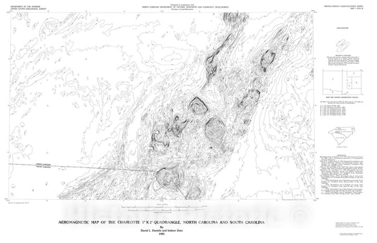 Map : Aeromagnetic map of the Charlotte one degree x two degrees quadrangle, North Carolina and South Carolina, one98one Cartography Wall Art :