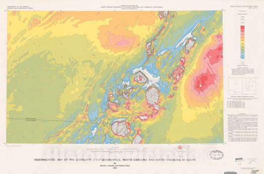Map : Aeromagnetic map of the Charlotte one degree x two degrees quadrangle, North Carolina and South Carolina: in color, one98one Cartography Wall Art :
