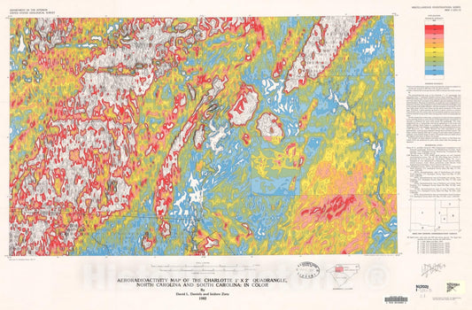 Map : Aeroradioactivity map of the Charlotte one degree x two degrees quadrangle, North Carolina and South Carolina: in color, one98two Cartography Wall Art :