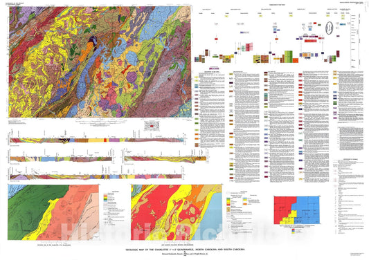 Map : Geologic map of the Charlotte one degree x two degrees quadrangle, North Carolina and South Carolina, one988 Cartography Wall Art :
