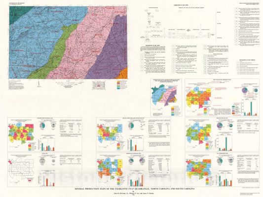 Map : Mineral production maps of the Charlotte one degree x two degrees quadrangle, North Carolina and South Carolina, one985 Cartography Wall Art :