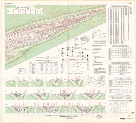 Map : Geologic map of anthracite-bearing rocks in the Nesquehoning quadrangle, Carbon County, Pennsylvania, 1981 Cartography Wall Art :
